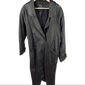 Black leather trench coat size large petite